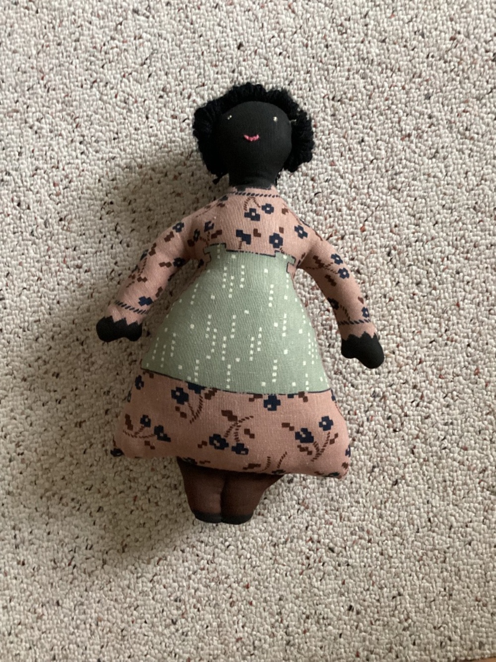 Vintage African American Primitive Folk Art Doll approx. 15 inches w/ yarn hair